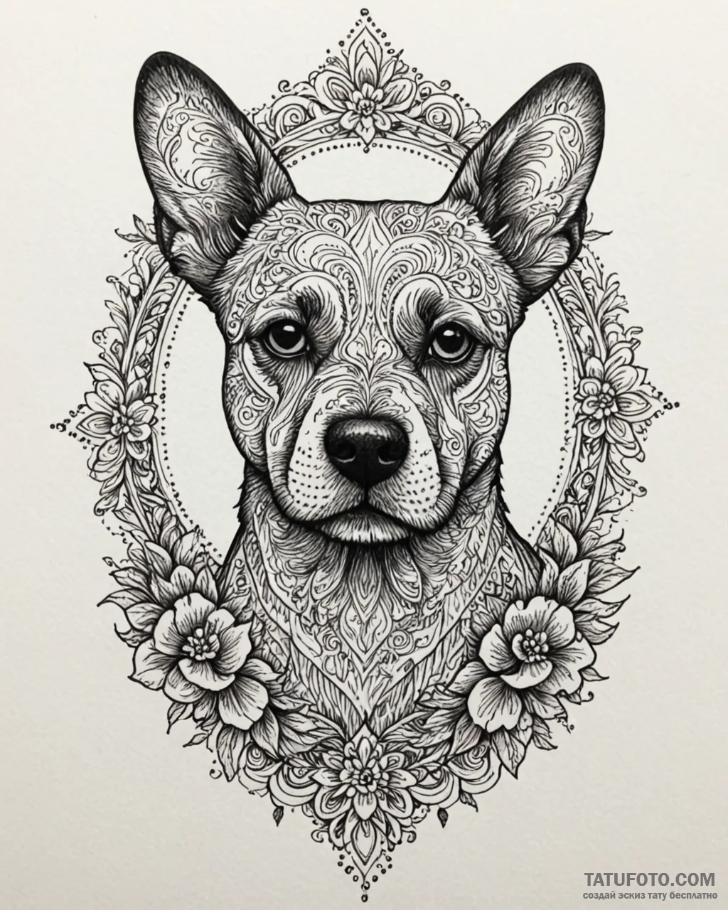 Tat tattoo sketch, vintage style dog portrait... - эскиз тату (№1753185691_0, 22.07.2025 12:01) — Tatufoto.com