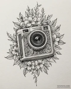 Tat tattoo sketch, vintage camera with floral... - эскиз тату (№1753185949_0, 22.07.2025 12:05) — Tatufoto.com