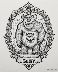 Tattoo sketch, sulley surrounded by monsters... - эскиз тату (№1753186464_0, 22.07.2025 12:14) — Tatufoto.com