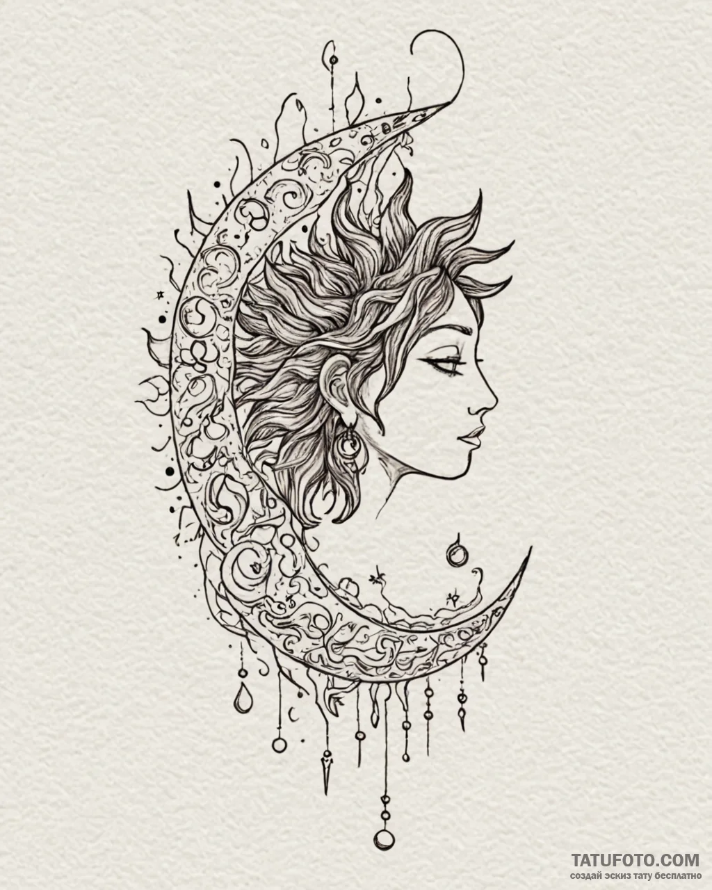 Tat tattoo sketch, abstract sun and moon with... - эскиз тату (№1753186805_0, 22.07.2025 12:20) — Tatufoto.com