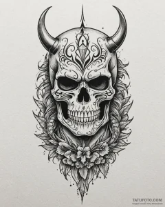 Tat tattoo sketch, skull masked with tribal w... - эскиз тату (№1753186890_0, 22.07.2025 12:21) — Tatufoto.com