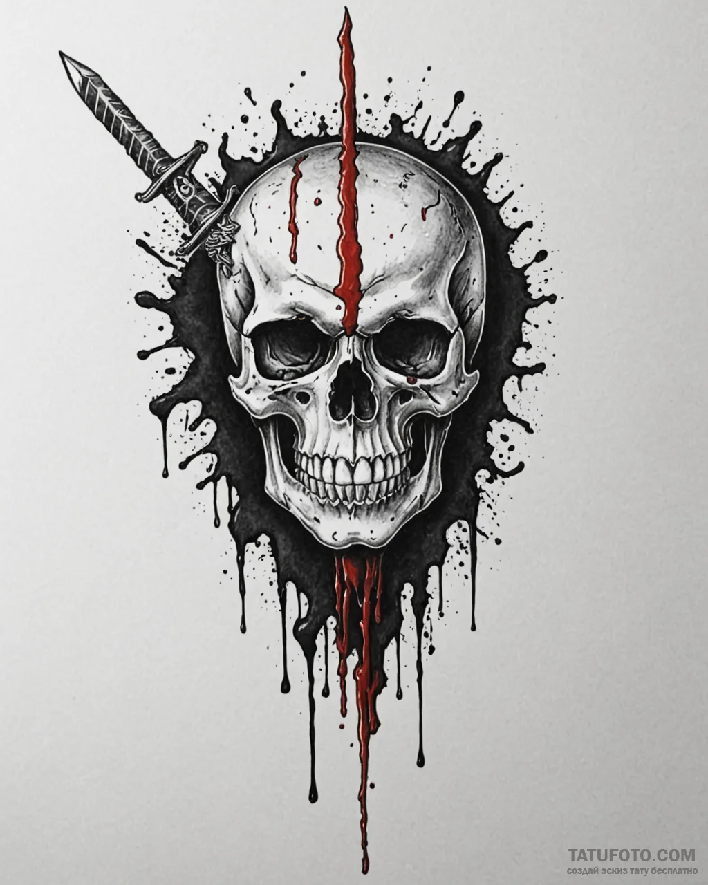 Tattoo sketch, skull with dagger piercing thr... - эскиз тату (№1753187060_0, 22.07.2025 12:24) — Tatufoto.com