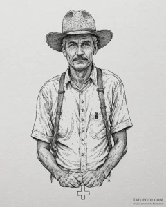 фермер, concept art for tattoo, on a clean wh... - эскиз тату (№1753187227_0, 22.07.2025 12:27) — Tatufoto.com