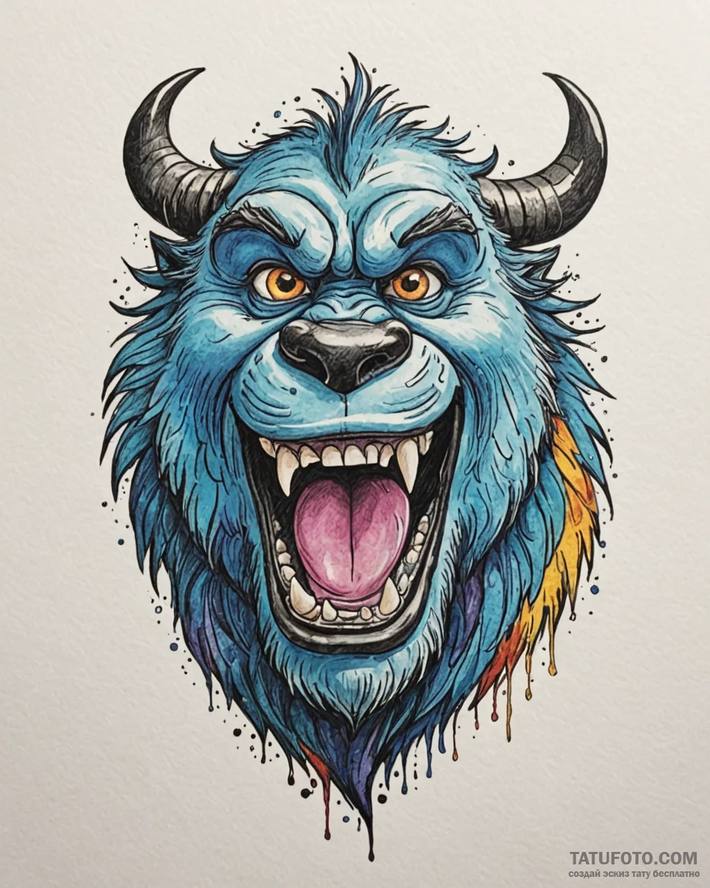 Tattoo sketch, sulley roaring with fur textur… — эскиз тату (№1753187317_0, 22.07.2025 12:28) — Tatufoto.com