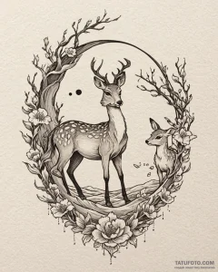 Tattoo sketch, bambi with mother deer under m... - эскиз тату (№1753187745_0, 22.07.2025 12:35) — Tatufoto.com