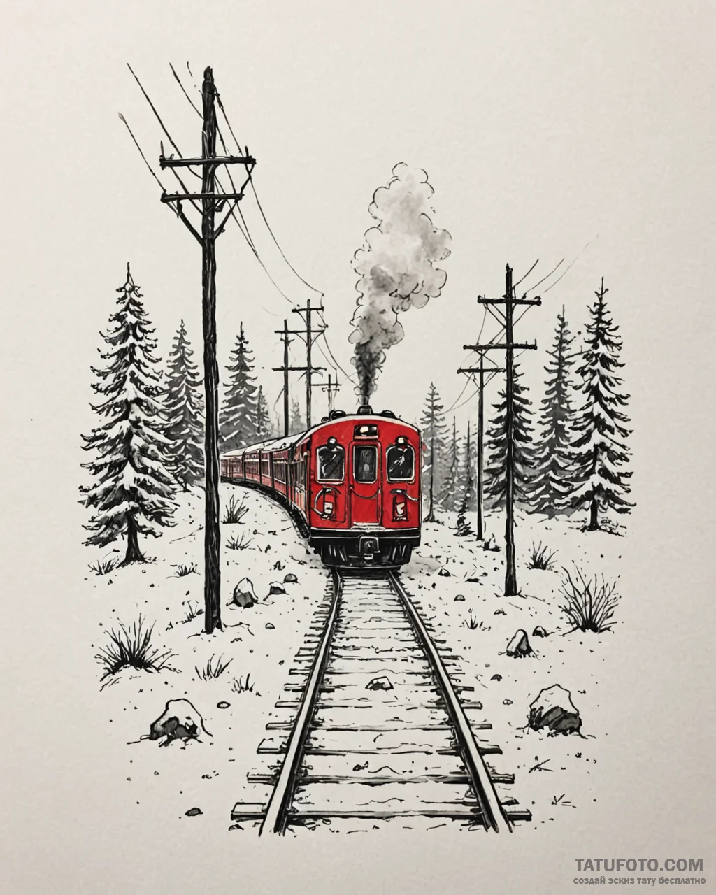 Tattoo sketch, train tracks disappearing into… — эскиз тату (№1753187830_0, 22.07.2025 12:37) — Tatufoto.com