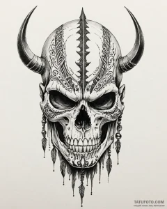 Tat tattoo sketch, skull masked with tribal w... - эскиз тату (№1753187915_0, 22.07.2025 12:38) — Tatufoto.com