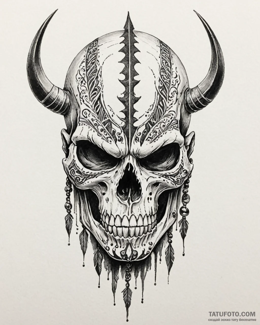Tat tattoo sketch, skull masked with tribal w… — эскиз тату (№1753187915_0, 22.07.2025 12:38) — Tatufoto.com