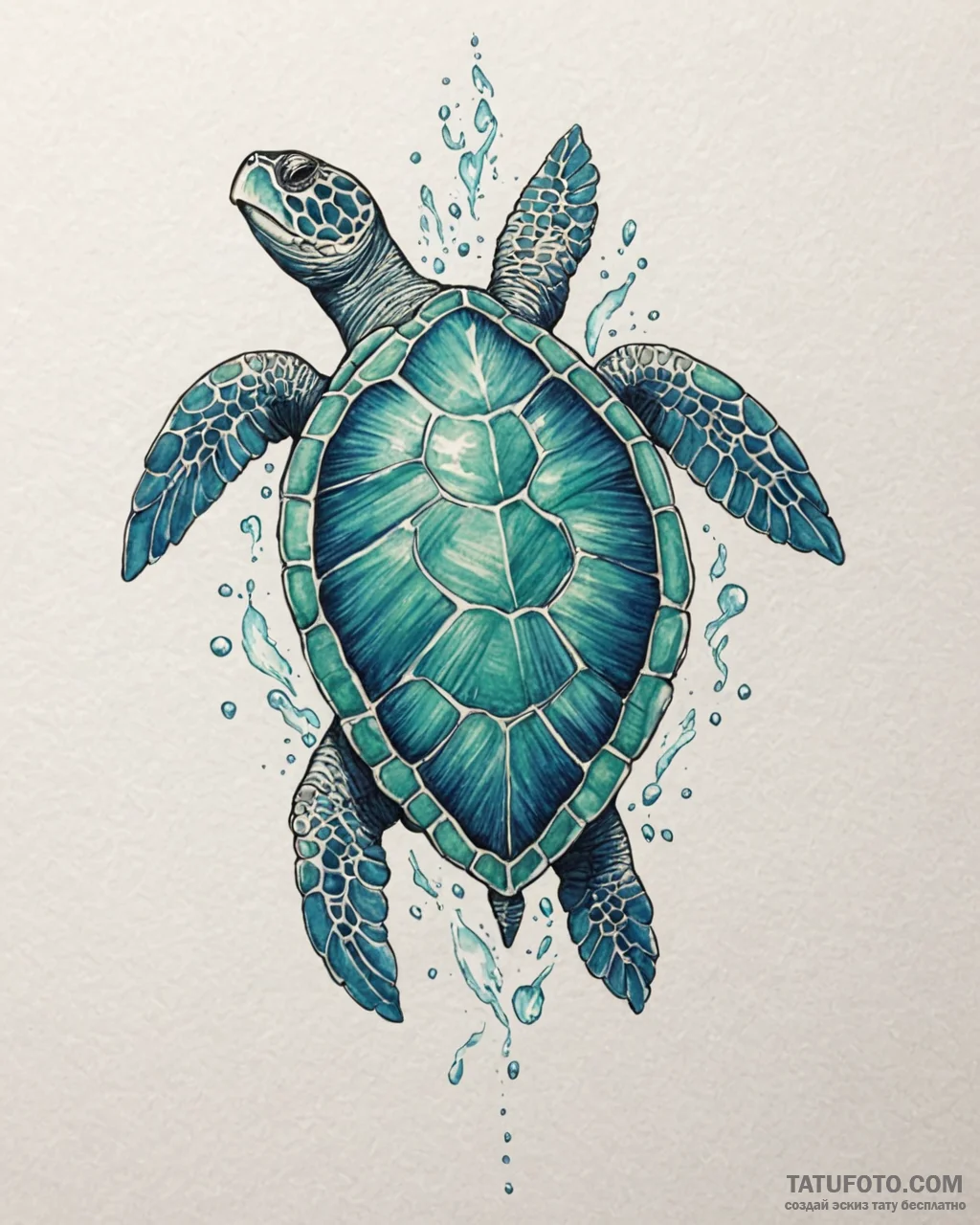 Tattoo sketch, sea turtle with shiny blue-gre… — эскиз тату (№1753188172_0, 22.07.2025 12:42) — Tatufoto.com