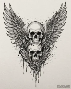 Tat tattoo sketch, skull with vast angel wing... - эскиз тату (№1753188511_0, 22.07.2025 12:48) — Tatufoto.com