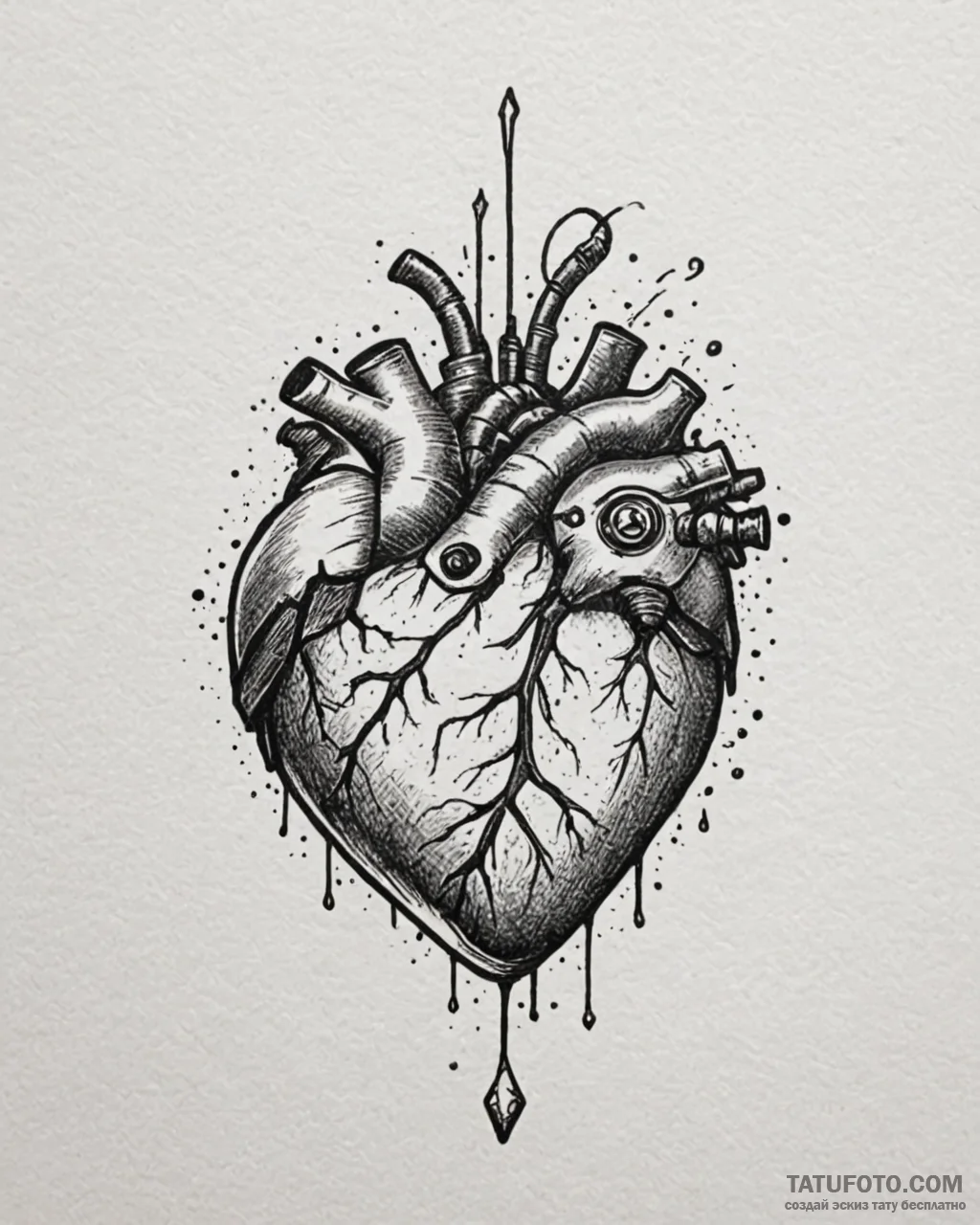 Tat tattoo sketch, pixelated heart beating wi... - эскиз тату (№1753188681_0, 22.07.2025 12:51) — Tatufoto.com