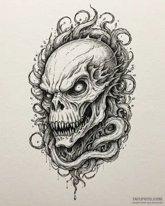Tattoo sketch, sea monster face emerging from... - эскиз тату (№1753188860_0, 22.07.2025 12:54) — Tatufoto.com