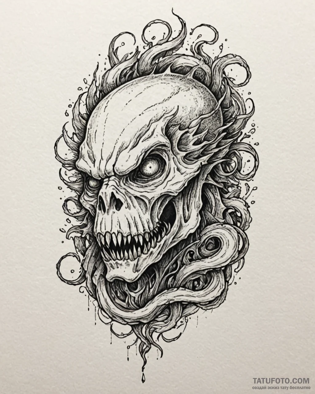 Tattoo sketch, sea monster face emerging from... - эскиз тату (№1753188860_0, 22.07.2025 12:54) — Tatufoto.com