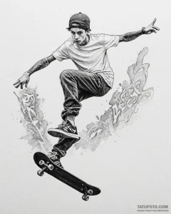 Tat tattoo sketch, skateboarder mid-air again... - эскиз тату (№1753188945_0, 22.07.2025 12:55) — Tatufoto.com