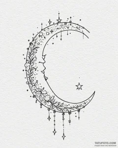 Tattoo sketch, small crescent moon surrounded... - эскиз тату (№1753189113_0, 22.07.2025 12:58) — Tatufoto.com