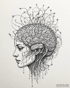 Tat tattoo sketch, flowing binary code transf... - эскиз тату (№1753189197_0, 22.07.2025 12:59) — Tatufoto.com