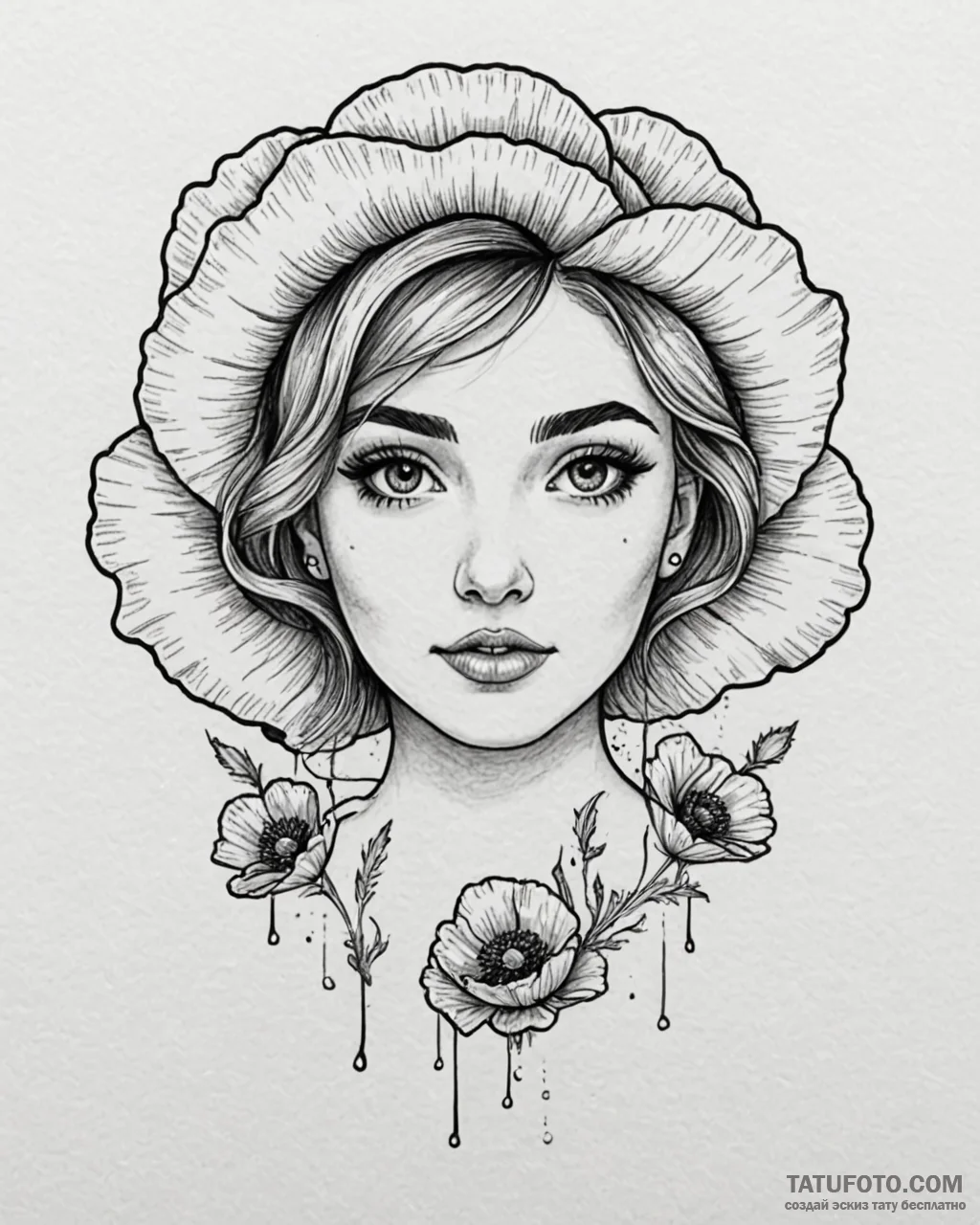 Tat tattoo sketch, poppy’s eyes sparkling wit… — эскиз тату (№1753189281_0, 22.07.2025 13:01) — Tatufoto.com