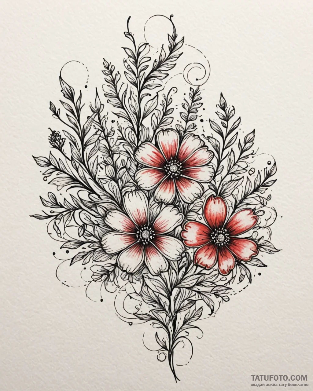 Tat tattoo sketch, wild meadow flowers painte... - эскиз тату (№1753189451_0, 22.07.2025 13:04) — Tatufoto.com