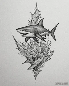 Tattoo sketch, maui with giant shark shadow,... - эскиз тату (№1753189537_0, 22.07.2025 13:05) — Tatufoto.com