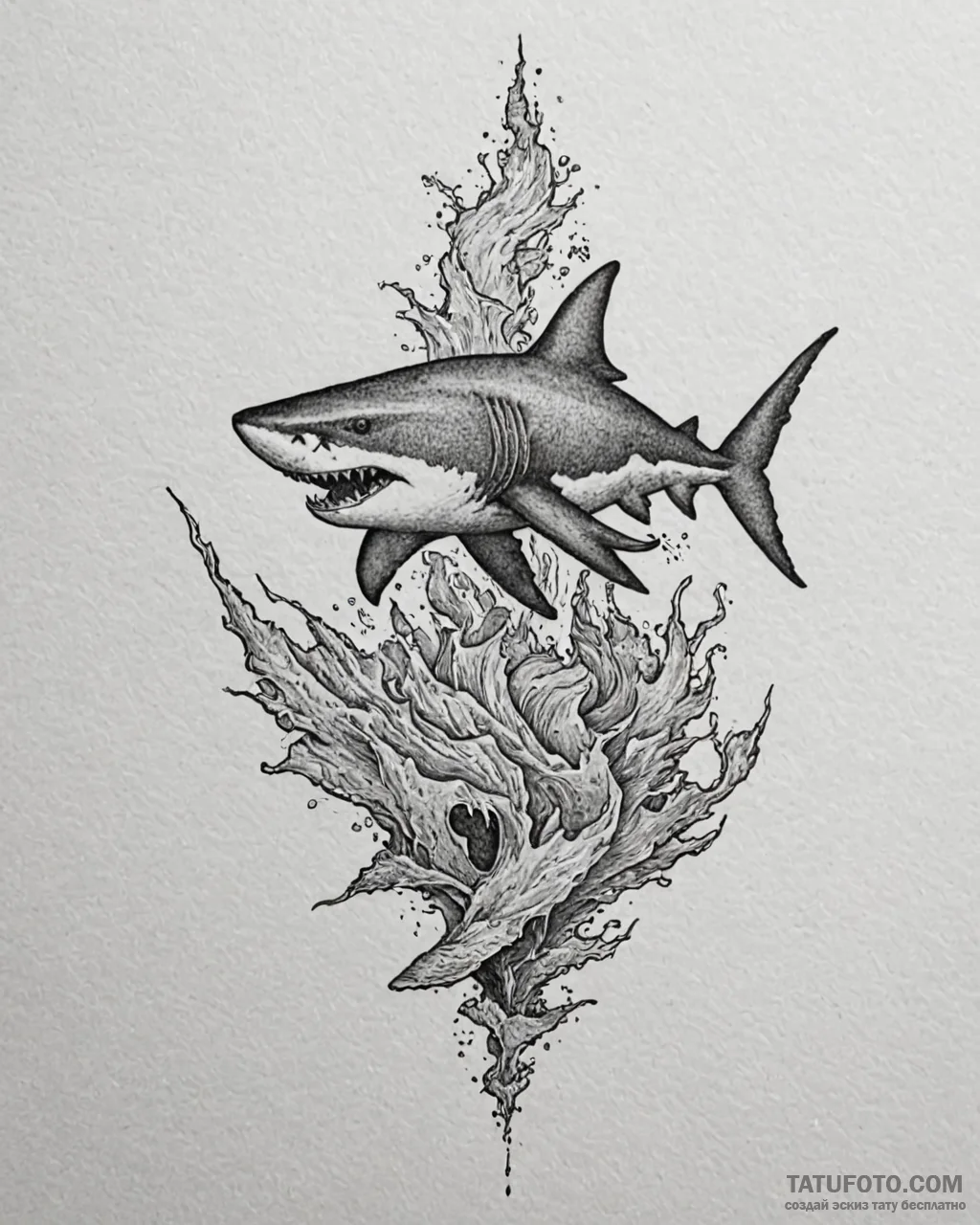 Tattoo sketch, maui with giant shark shadow,... - эскиз тату (№1753189537_0, 22.07.2025 13:05) — Tatufoto.com