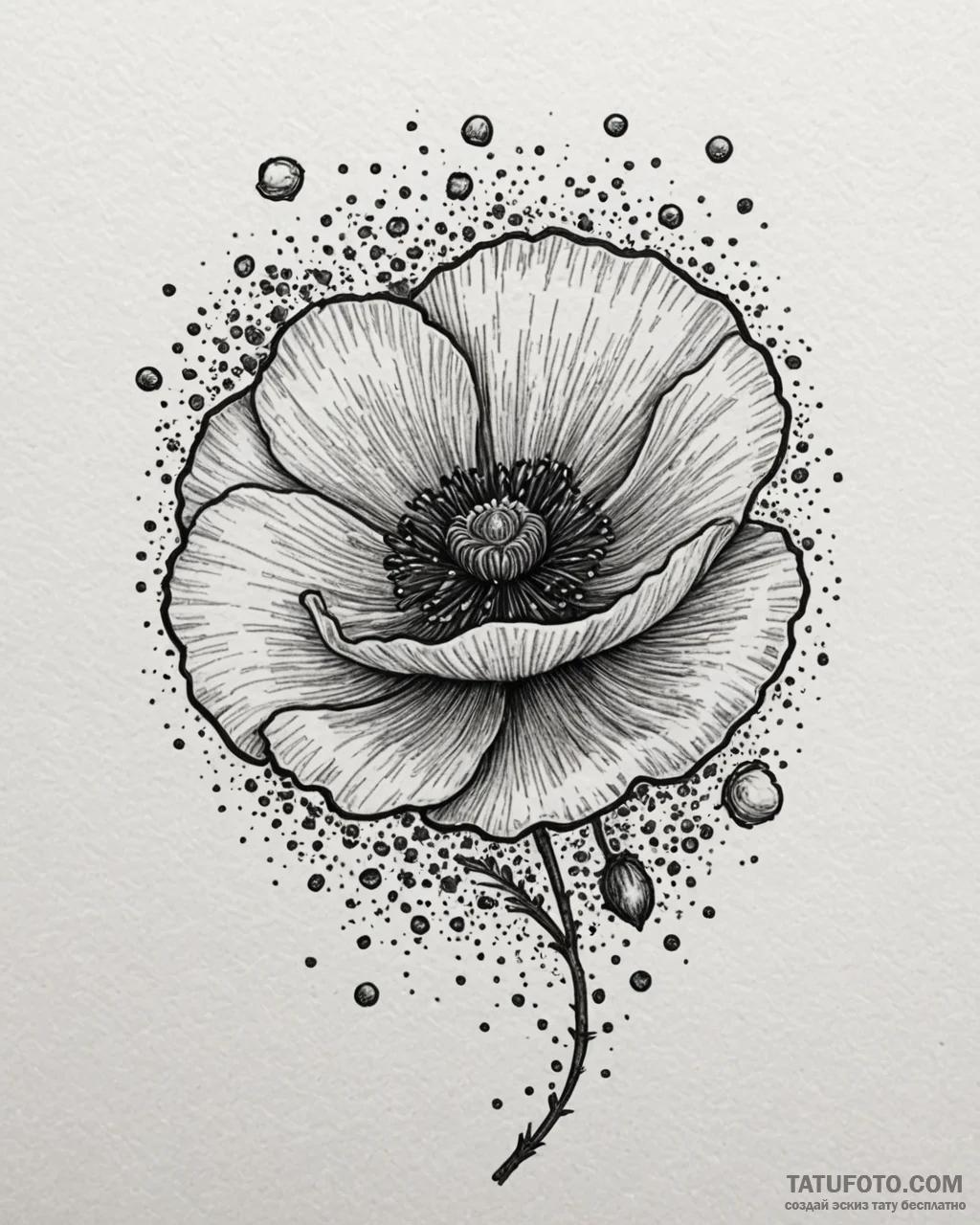 Tat tattoo sketch, poppy throwing confetti wi... - эскиз тату (№1753189794_0, 22.07.2025 13:09) — Tatufoto.com
