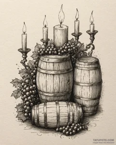 Tat tattoo sketch, winemaker’s barrels stacke... - эскиз тату (№1753190220_0, 22.07.2025 13:17) — Tatufoto.com