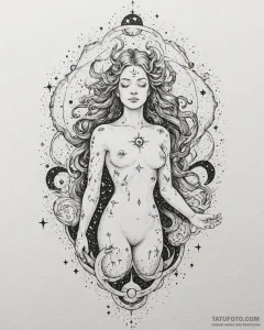 Tat tattoo sketch, cosmic mythological figure... - эскиз тату (№1753191409_0, 22.07.2025 13:36) — Tatufoto.com