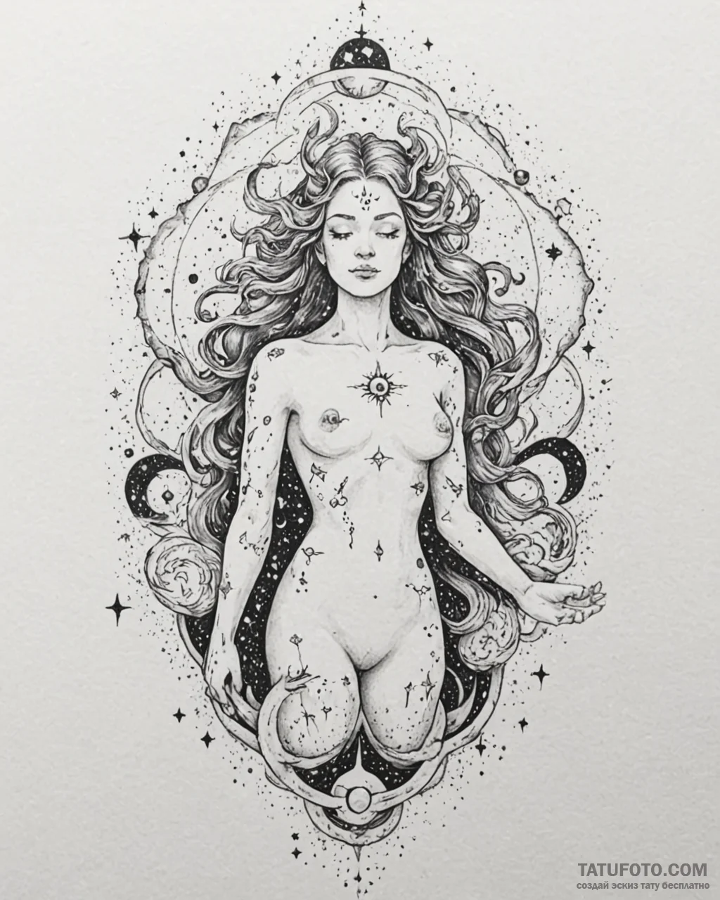 Tat tattoo sketch, cosmic mythological figure... - эскиз тату (№1753191409_0, 22.07.2025 13:36) — Tatufoto.com
