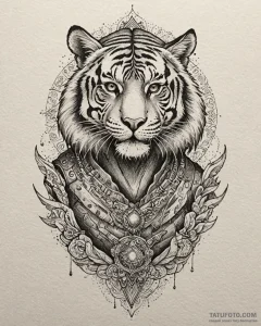 Tattoo sketch, humanoid tiger with glowing ey... - эскиз тату (№1753191832_0, 22.07.2025 13:43) — Tatufoto.com