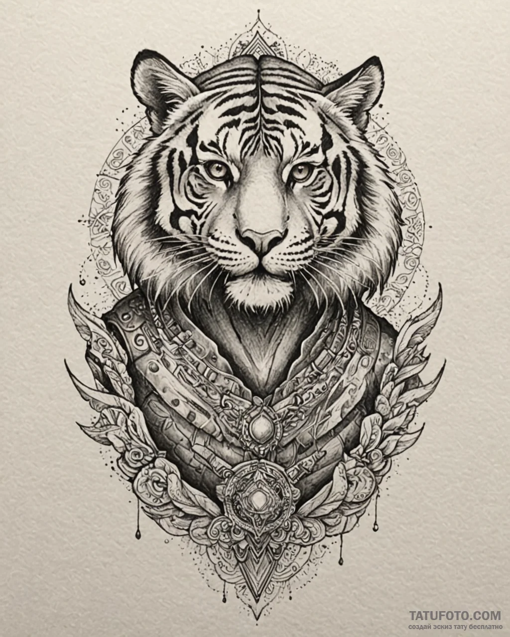 Tattoo sketch, humanoid tiger with glowing ey… — эскиз тату (№1753191832_0, 22.07.2025 13:43) — Tatufoto.com