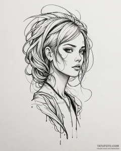 Tat tattoo sketch, lucy with neon hair flowin... - эскиз тату (№1753192087_0, 22.07.2025 13:48) — Tatufoto.com