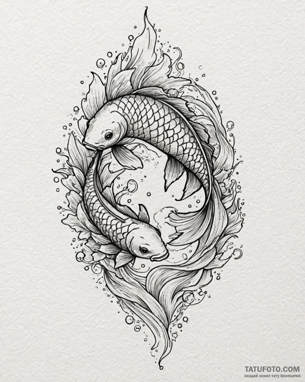 Tattoo sketch, shimmering koi fish with spark... - эскиз тату (№1753192256_0, 22.07.2025 13:50) — Tatufoto.com