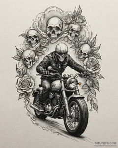 Tat tattoo sketch, motorcycle rider racing th... - эскиз тату (№1753192599_0, 22.07.2025 13:56) — Tatufoto.com