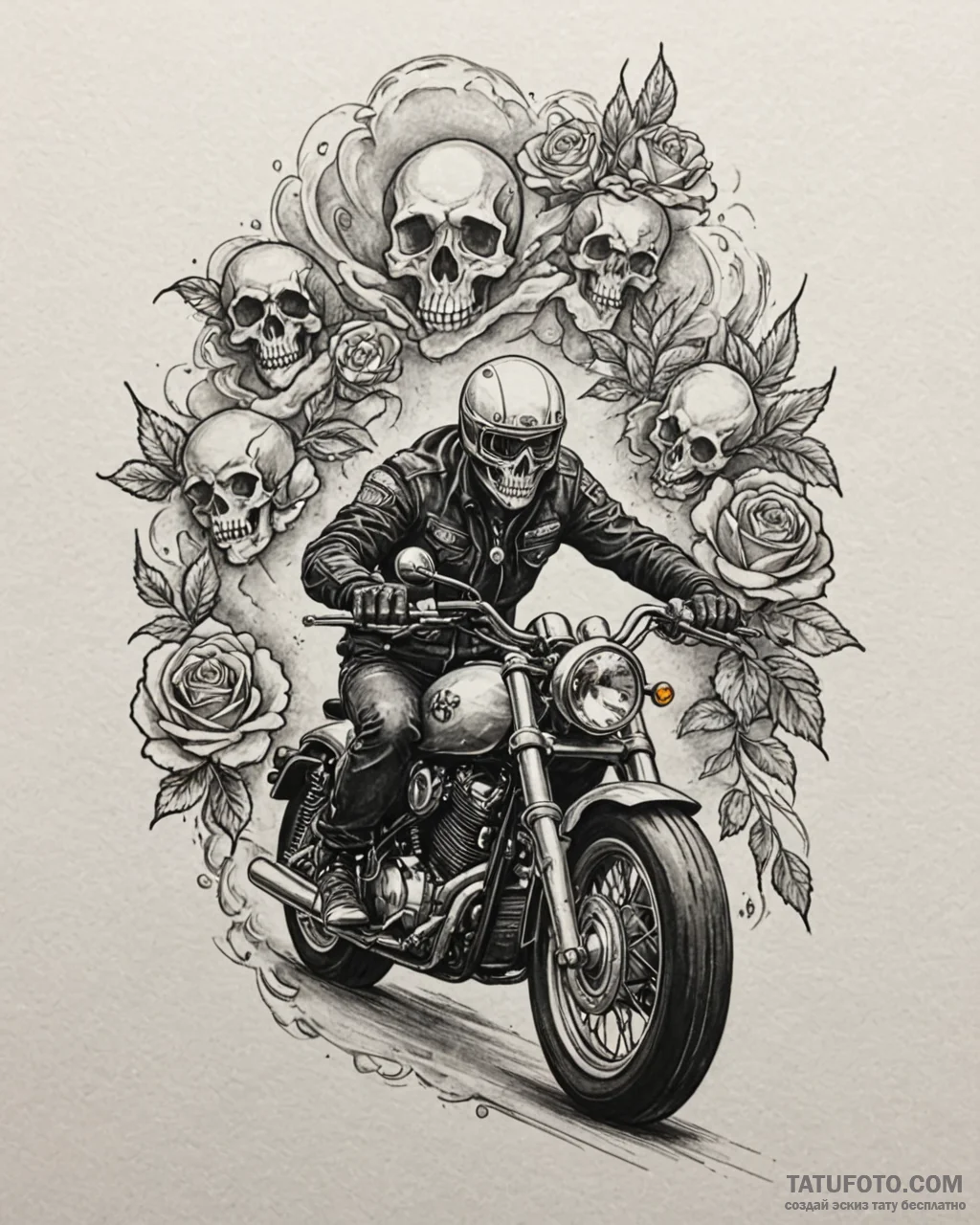 Tat tattoo sketch, motorcycle rider racing th... - эскиз тату (№1753192599_0, 22.07.2025 13:56) — Tatufoto.com