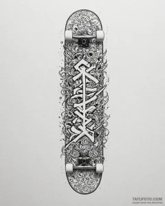 Tat tattoo sketch, skateboard deck covered in... - эскиз тату (№1753193022_0, 22.07.2025 14:03) — Tatufoto.com