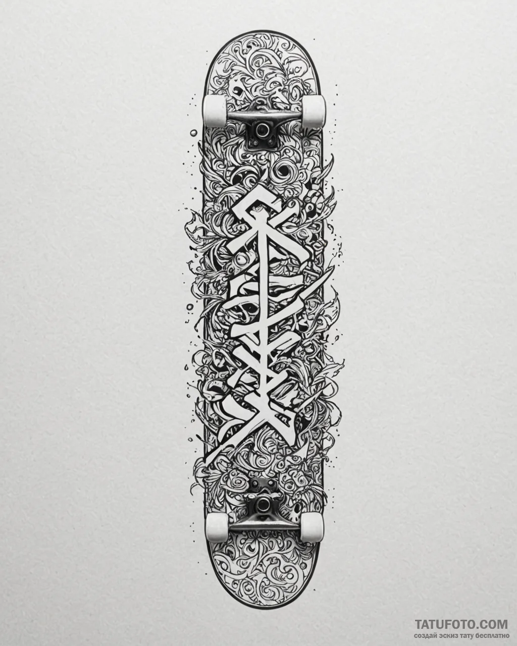 Tat tattoo sketch, skateboard deck covered in... - эскиз тату (№1753193022_0, 22.07.2025 14:03) — Tatufoto.com