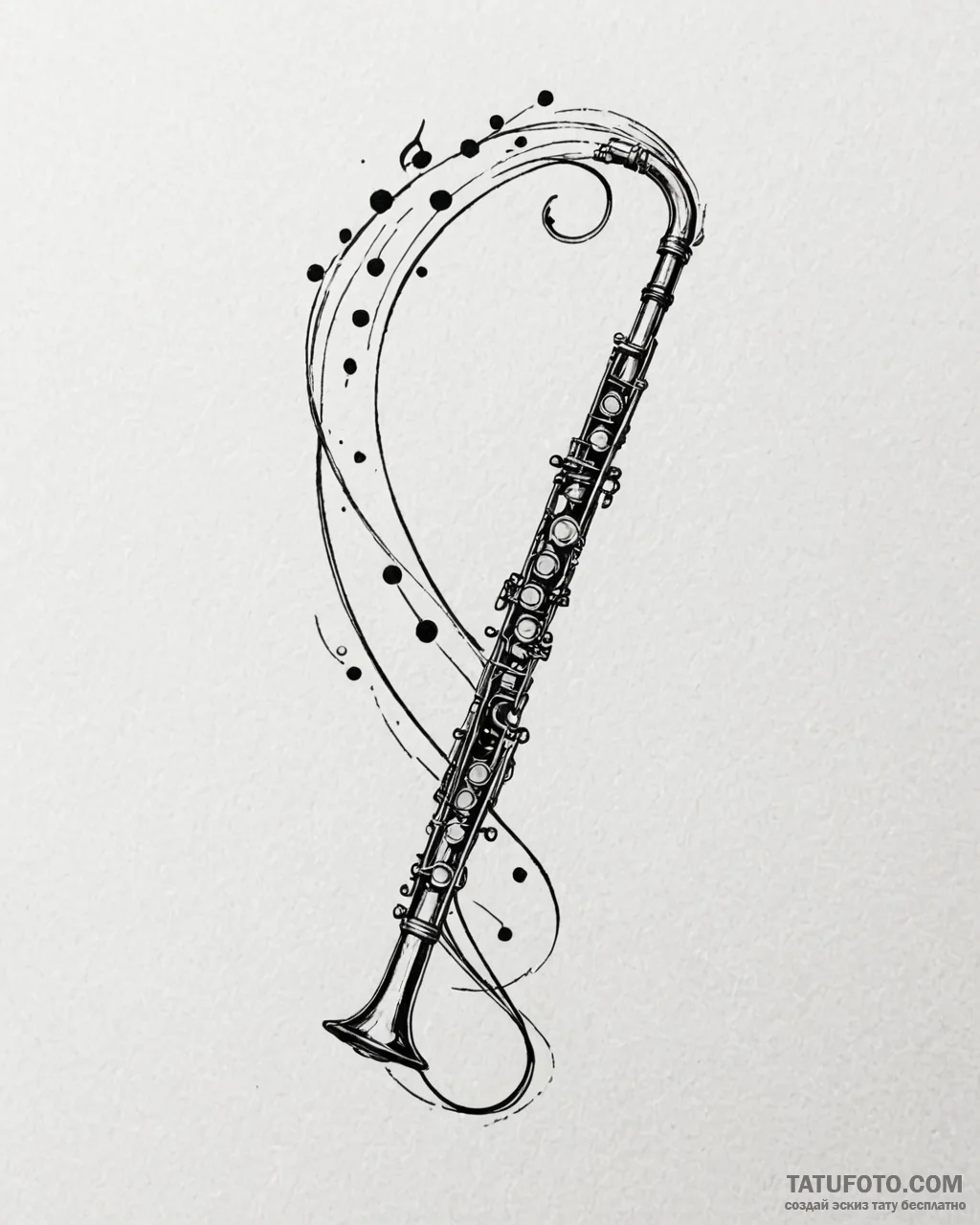 Tat tattoo sketch, ben’s flute with flowing m... - эскиз тату (№1753193191_0, 22.07.2025 14:06) — Tatufoto.com