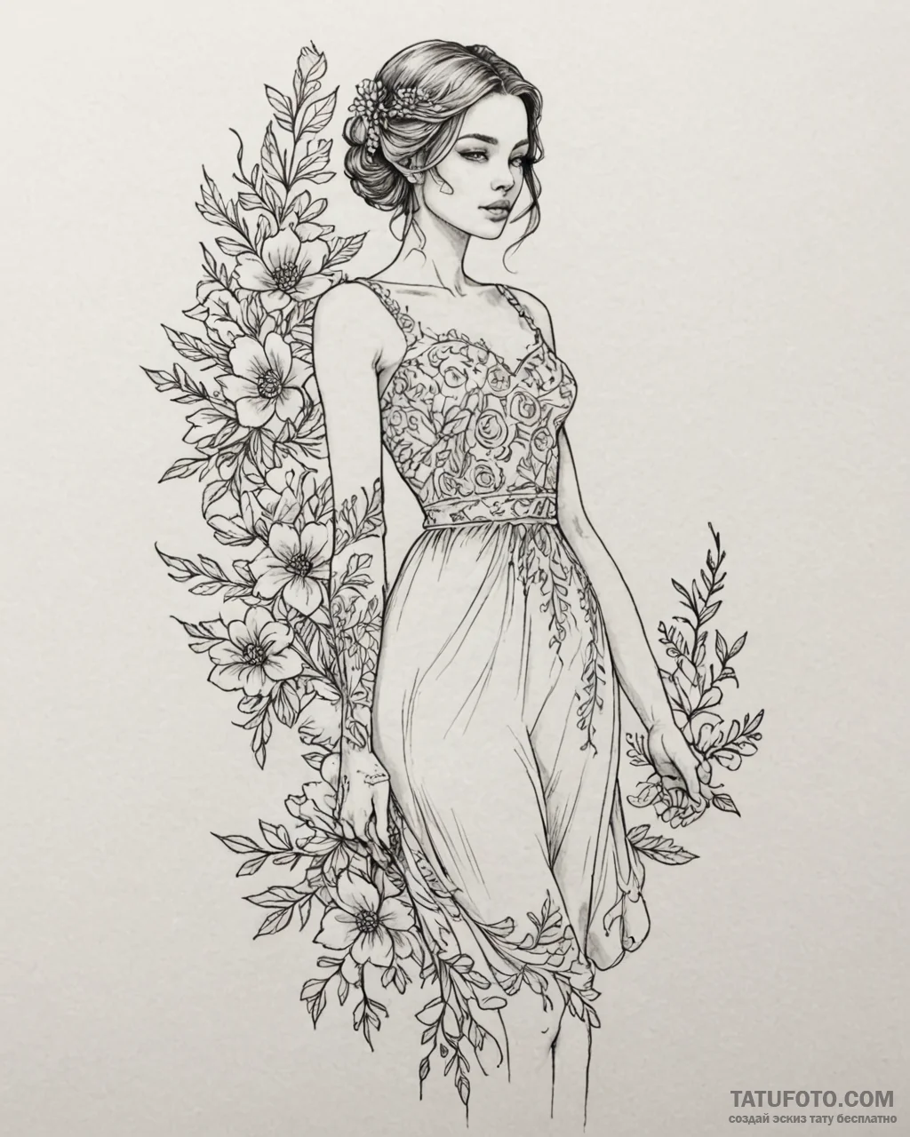 Tattoo sketch, mirabel’s embroidered dress mo... - эскиз тату (№1753193532_0, 22.07.2025 14:12) — Tatufoto.com