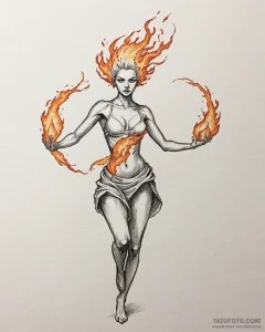 Tat tattoo sketch, fiery elemental spirit twi... - эскиз тату (№1753193955_0, 22.07.2025 14:19) — Tatufoto.com