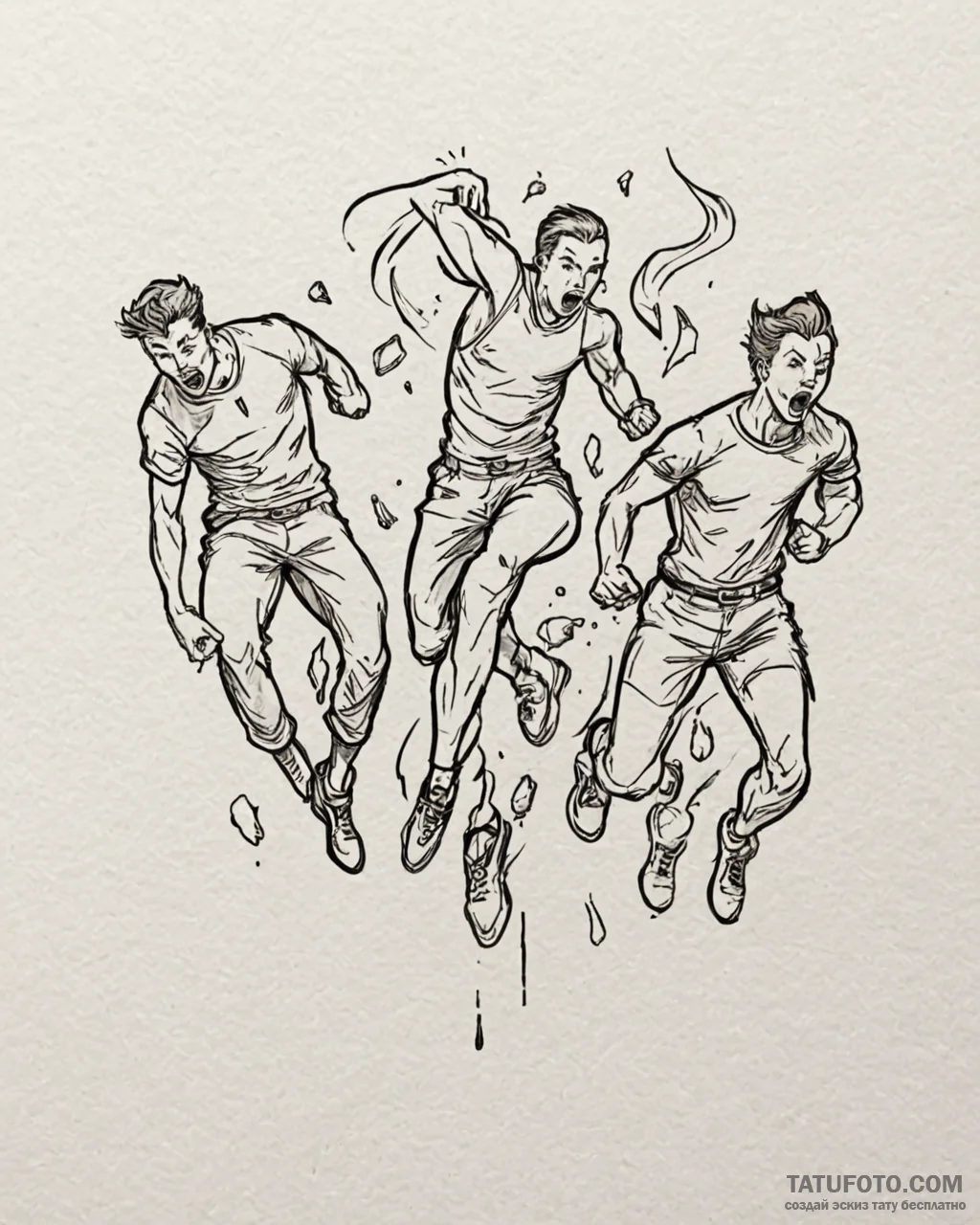 Tattoo sketch, furious five jumping in action... - эскиз тату (№1753194296_0, 22.07.2025 14:24) — Tatufoto.com