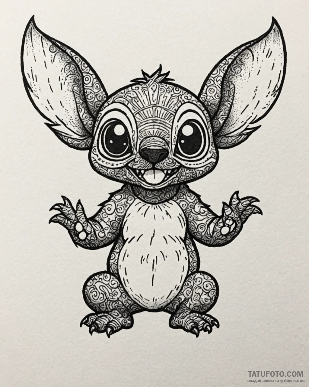 Tattoo sketch, stitch with large ears spread… — эскиз тату (№1753194635_0, 22.07.2025 14:30) — Tatufoto.com