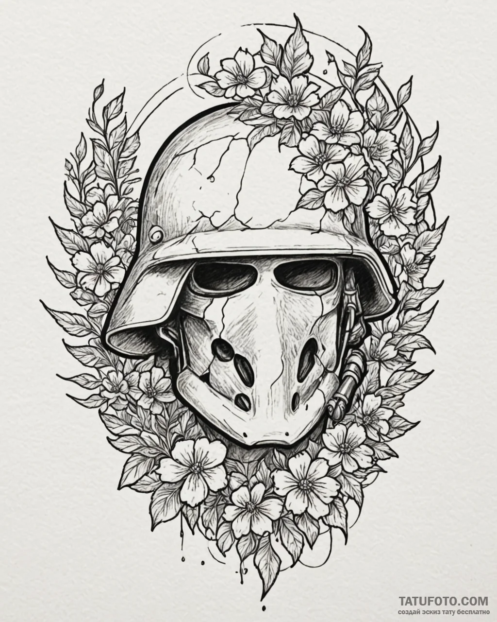 Tat tattoo sketch, soldier’s helmet cracked w... - эскиз тату (№1753194720_0, 22.07.2025 14:32) — Tatufoto.com