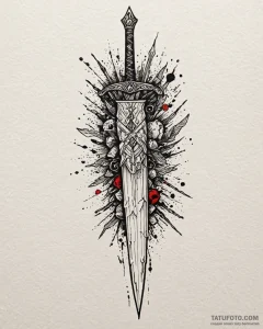 Tat tattoo sketch, ancient sword embedded in... - эскиз тату (№1753194889_0, 22.07.2025 14:34) — Tatufoto.com