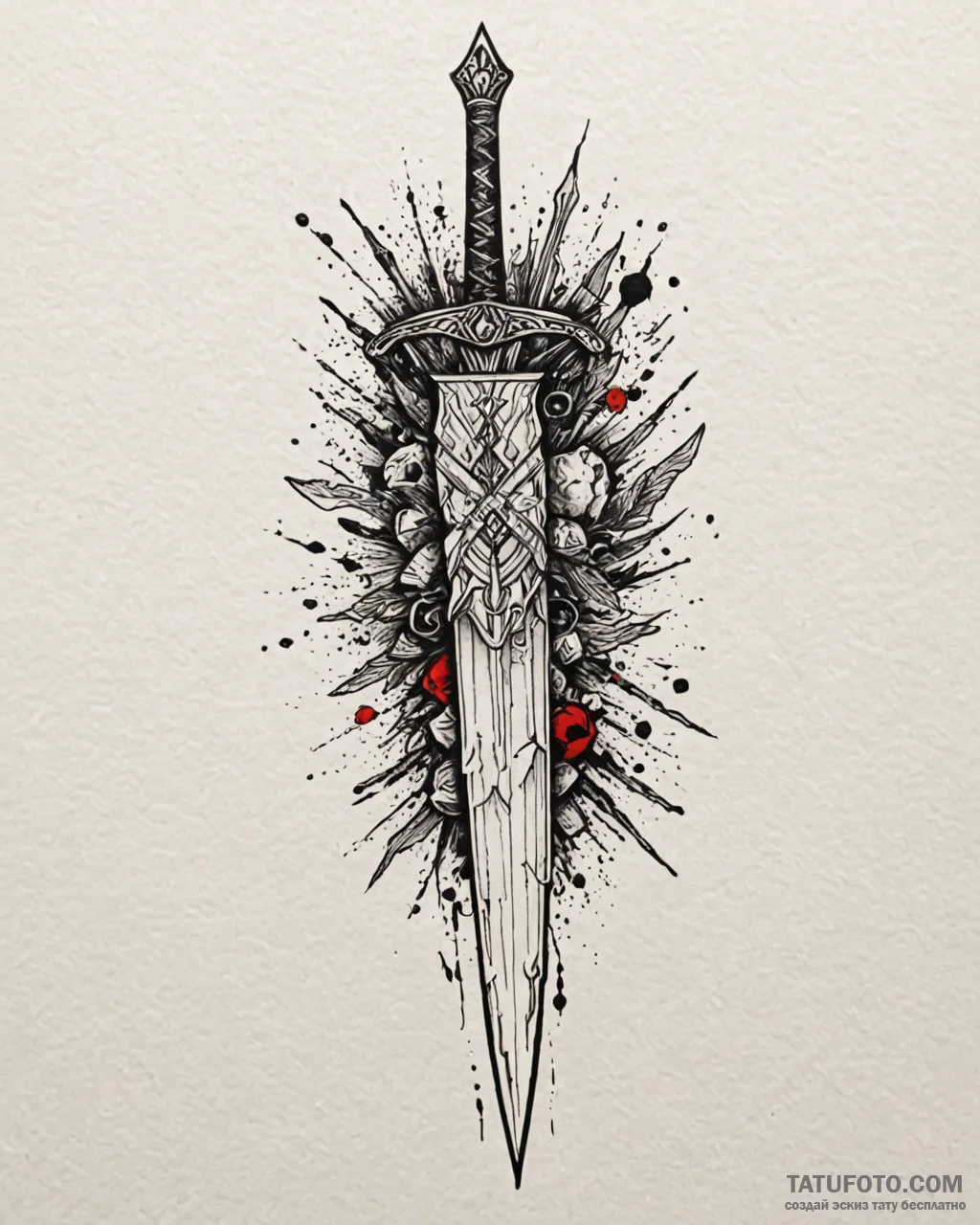 Tat tattoo sketch, ancient sword embedded in... - эскиз тату (№1753194889_0, 22.07.2025 14:34) — Tatufoto.com
