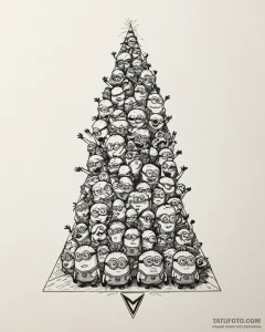 Tattoo sketch, minions stacked forming pyrami... - эскиз тату (№1753194973_0, 22.07.2025 14:36) — Tatufoto.com