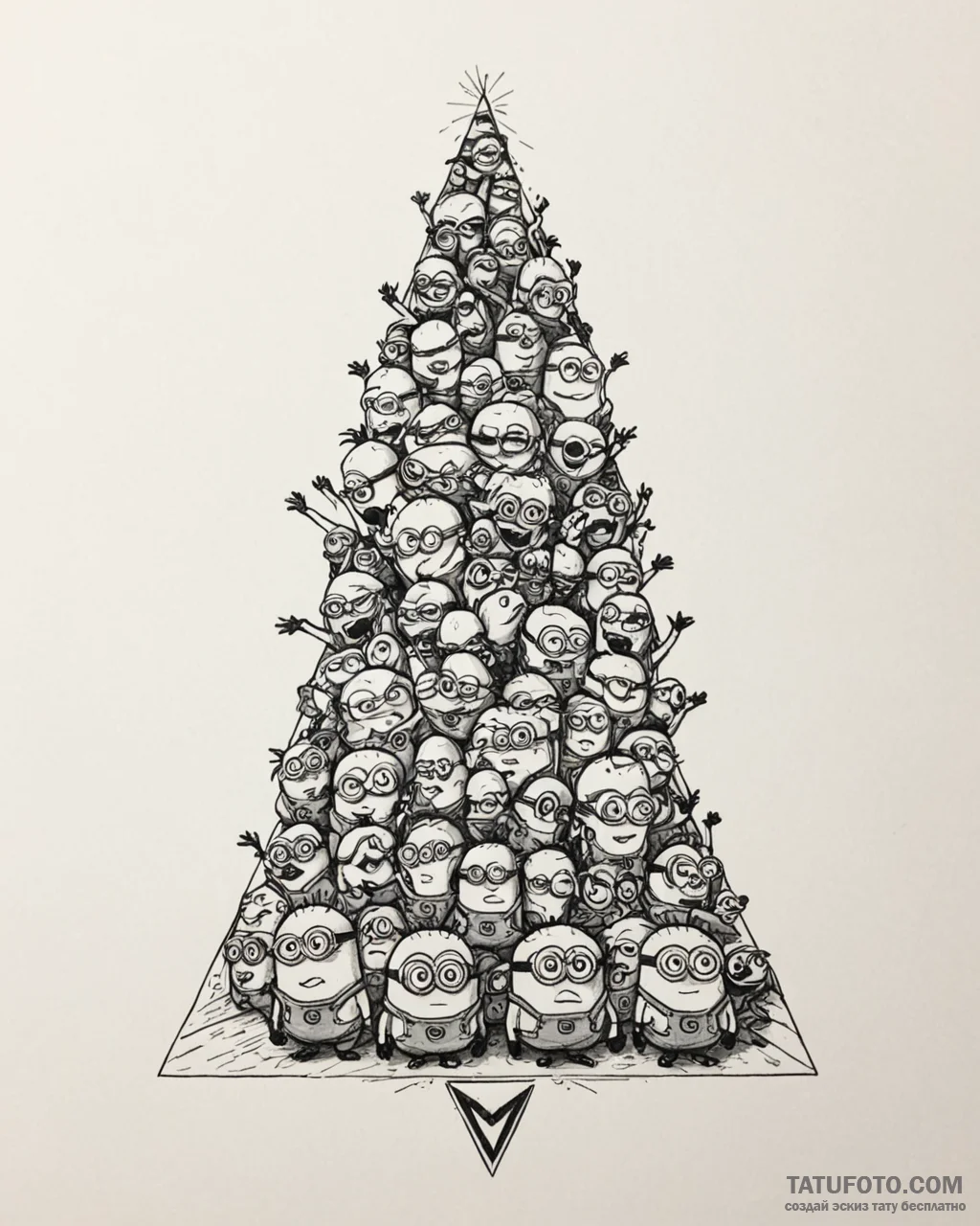 Tattoo sketch, minions stacked forming pyrami... - эскиз тату (№1753194973_0, 22.07.2025 14:36) — Tatufoto.com