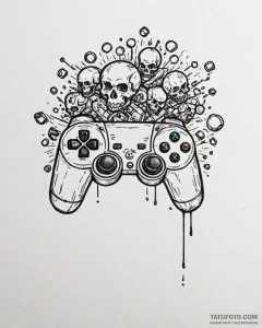 Tat tattoo sketch, gamepad with pixelated sku... - эскиз тату (№1753195483_0, 22.07.2025 14:44) — Tatufoto.com