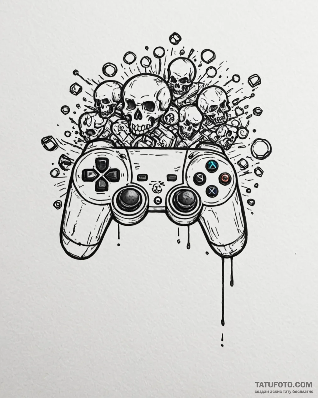 Tat tattoo sketch, gamepad with pixelated sku… — эскиз тату (№1753195483_0, 22.07.2025 14:44) — Tatufoto.com