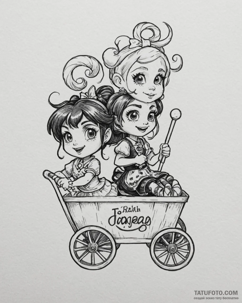 Tattoo sketch, ralph and vanellope riding can... - эскиз тату (№1753195992_0, 22.07.2025 14:53) — Tatufoto.com