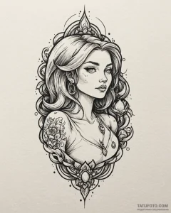 Tattoo sketch, sophie with glowing pendant, m... - эскиз тату (№1753196162_0, 22.07.2025 14:56) — Tatufoto.com